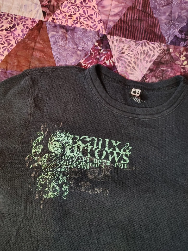 Vintage Y2K Pi Beta Phi Sorority Shirt Women's XL Black Thermal Waffle Knit - Image 2 of 4