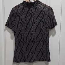 CAbi Womens Black White Geometric Short Sleev...