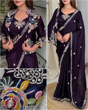 NEW SAREE BLOUSE NEW SARI INDIAN WEDDING DESIGNER BOLLYWOOD PAKISTANI PARTY WEAR