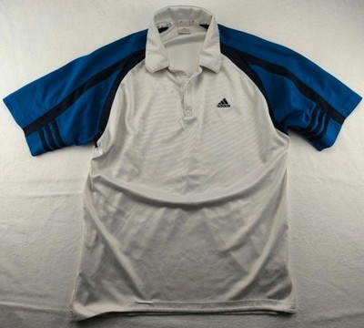 Adidas Vintage Poloshirt Herren Gr. M Weiß Blau Sport T-Shirt 3-Streifen