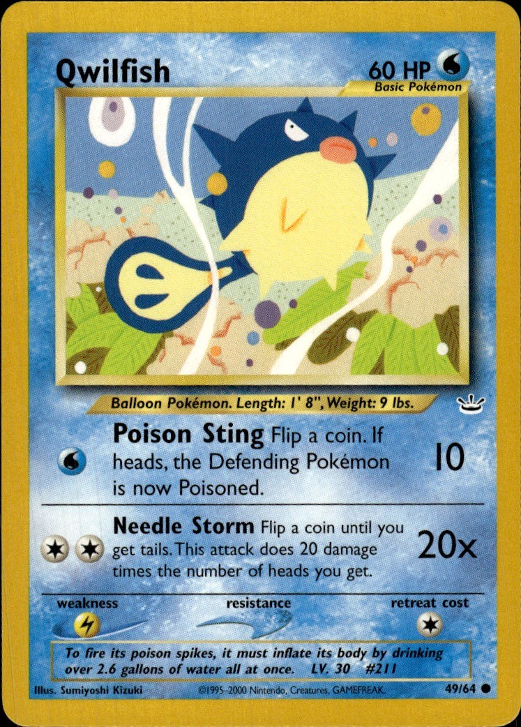 Pokemon Neo Revelation #49/64 Qwilfish Common Near Mint or Better