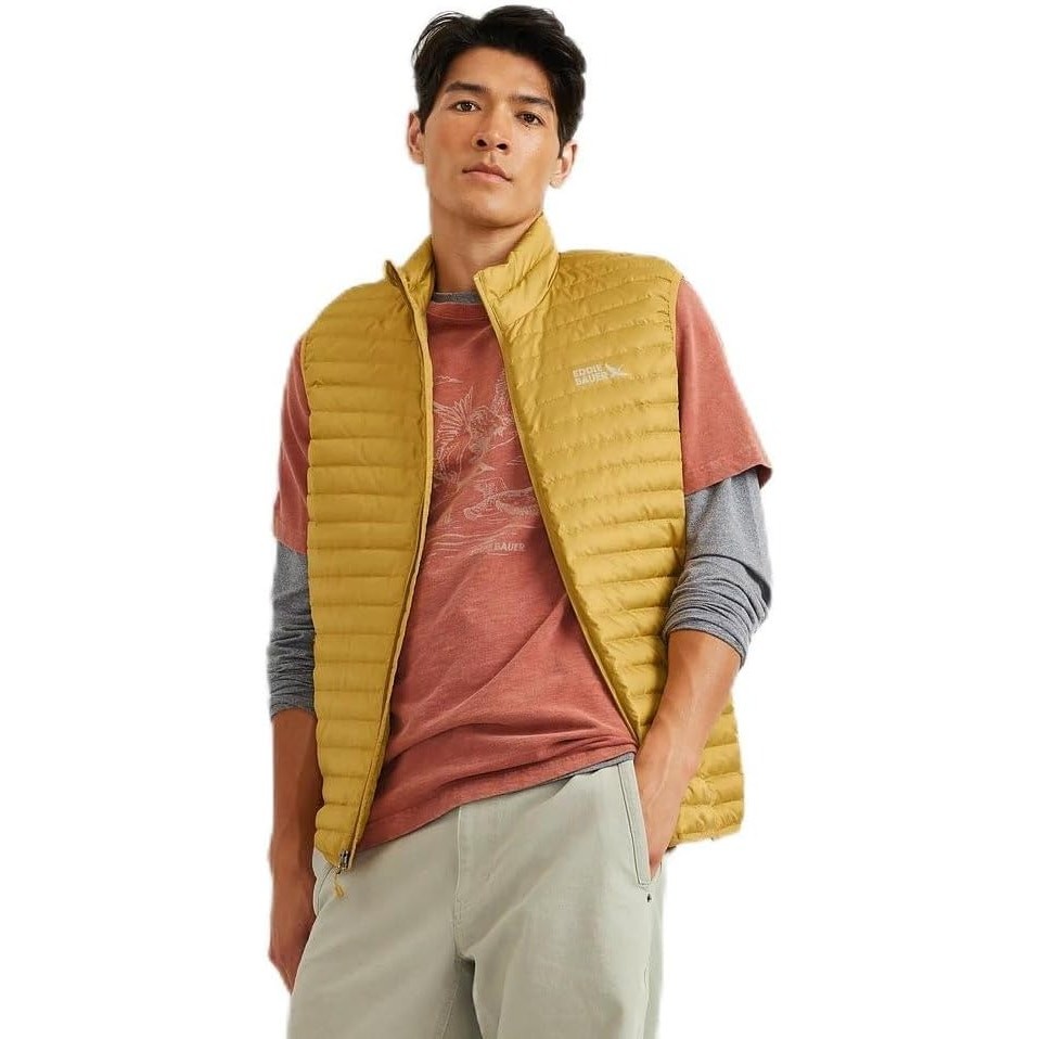 New Eddie Bauer Mens Large Gold Yellow Microlight 650 FP Down Zip