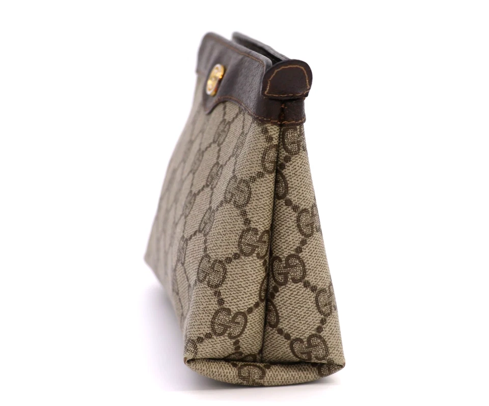 Vintage Gucci Cosmetic Pouch Mini Clutch Purse GG Supreme Brown Authentic - Image 4 of 4