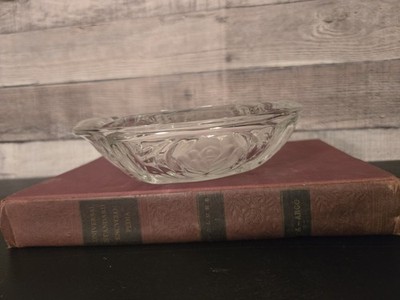 Vintage KIG Indonesia Clear Glass Rose Pattern Ashtray Trinket Dish