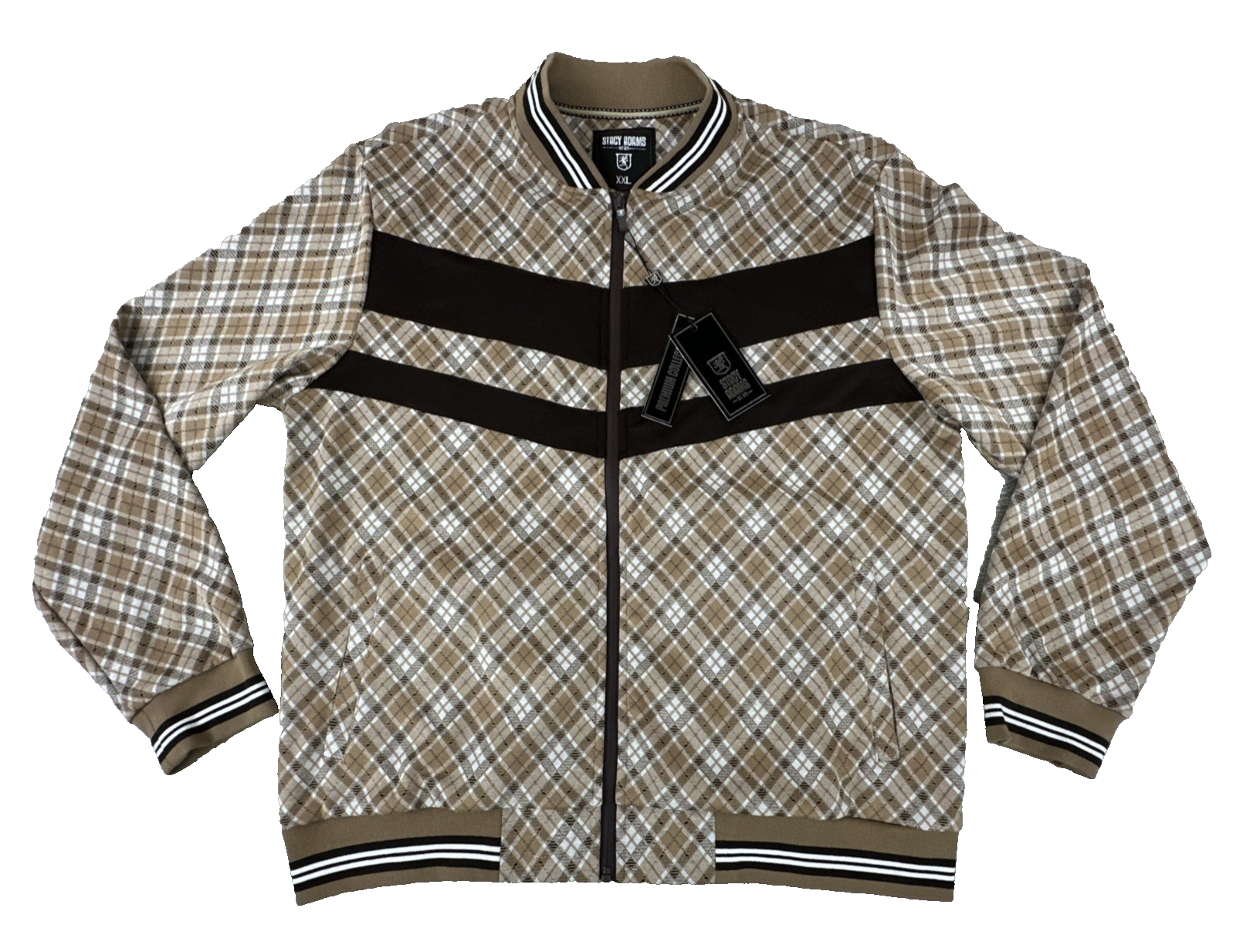 Stacy Adams Brown & Khaki Retro Preppy Full Zip Bomber Jacket. Men's Size XXL