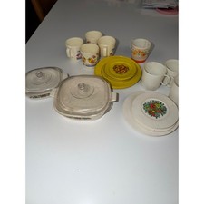 Vintage Childrens Play Kitchen Set Plastic Dishes Casserole Rolling Pin 20pc