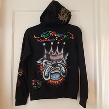 Y2K w/ TAGS Ed Hardy by Christian Audigier Womans M Black Zip Up Bulldog Hoodie