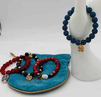 Tulsa Blue Pavé Red Emerson Ireland Rustic Cuff 4pc Bracelet Stack Charms