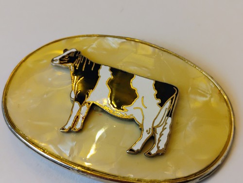 Vintage Dairy Cow Holstein Belt Buckle Mother Of Pearl  - Picture 2 of 3