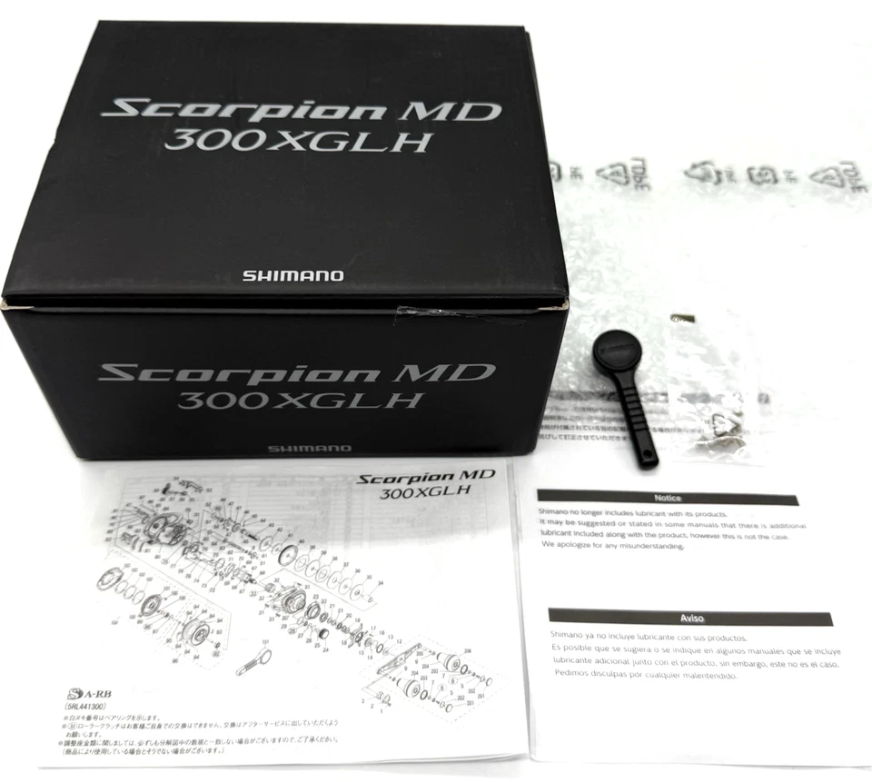 禧玛诺 21 Scorpion MD 300XGLH 右握鱼饵铸造卷轴带盒“近乎完好” — 第 3/4 张图片