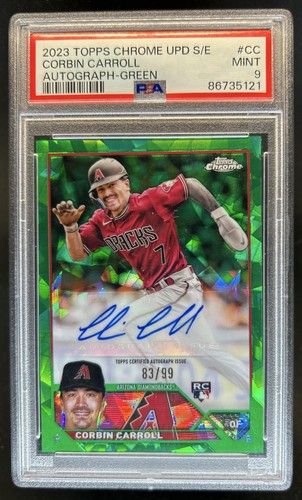 2023 Topps Chrome Sapphire Corbin Carroll Auto RC Refractor Green #/99 PSA 9