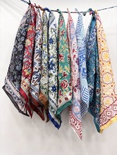 Set of 10 Hand Block Print Cotton Bandanas Floral Boho Head Neck Hair Scarves