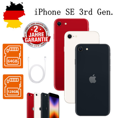 NEU Apple iPhone SE 3rd Gen. - 64GB - 128GB Midnight Schwarz Starlight Weiß Rot