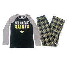 NFL New Orleans Saints Boys 2 Piece Long Sleeve T-shirt Pants Sleep Set XS 4/5 