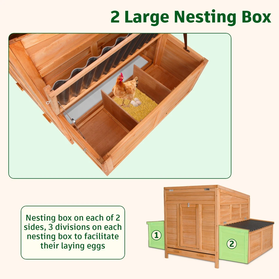 59-дюймовый курятник с 2 большими ящиками для гнездования, деревянный курятник для 4-6 кур - Изображение 4 из 4