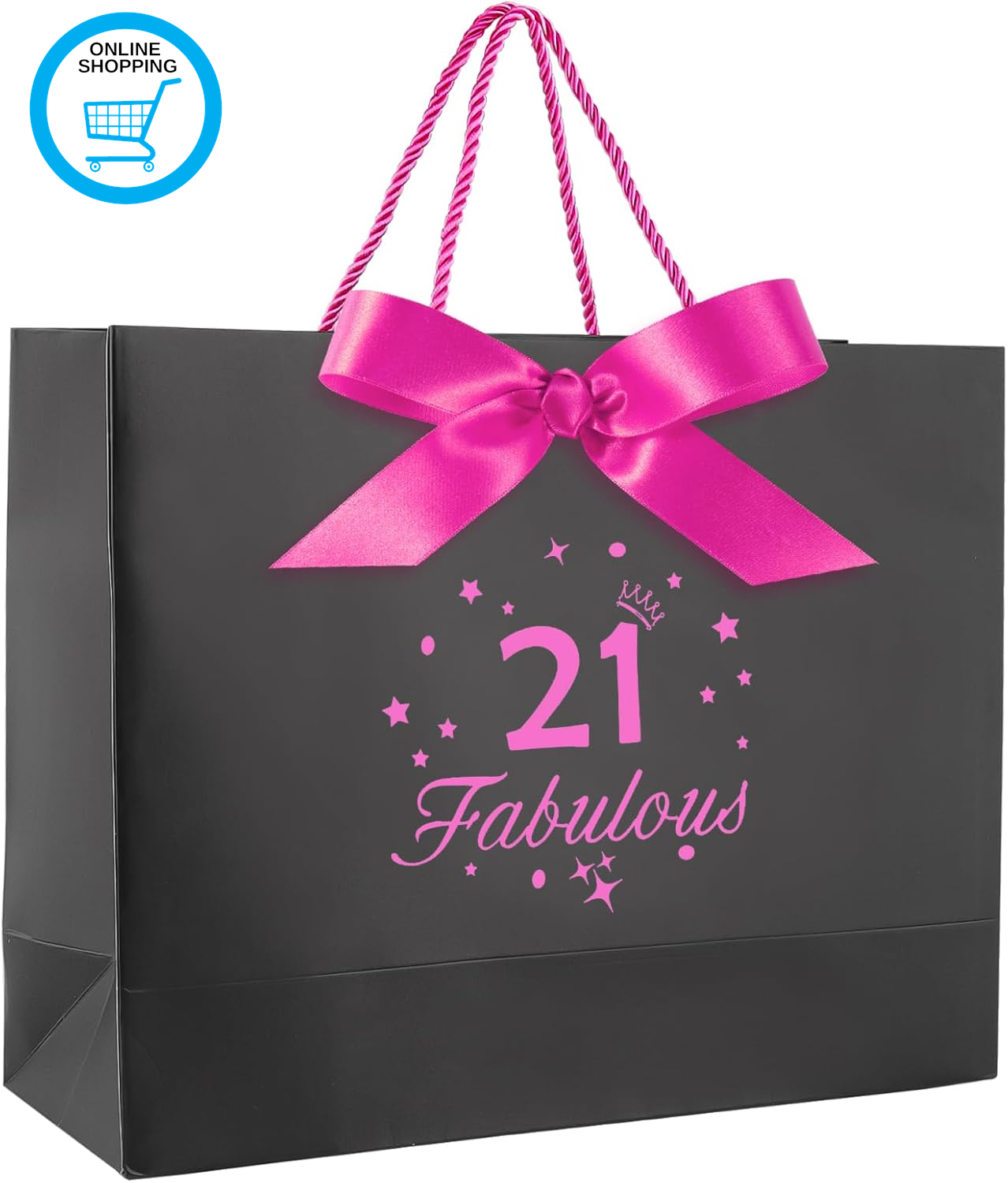 Hot Pink Fabulous 21St Birthday Gift Bag with Greeting Handles and Ribbon for Gi