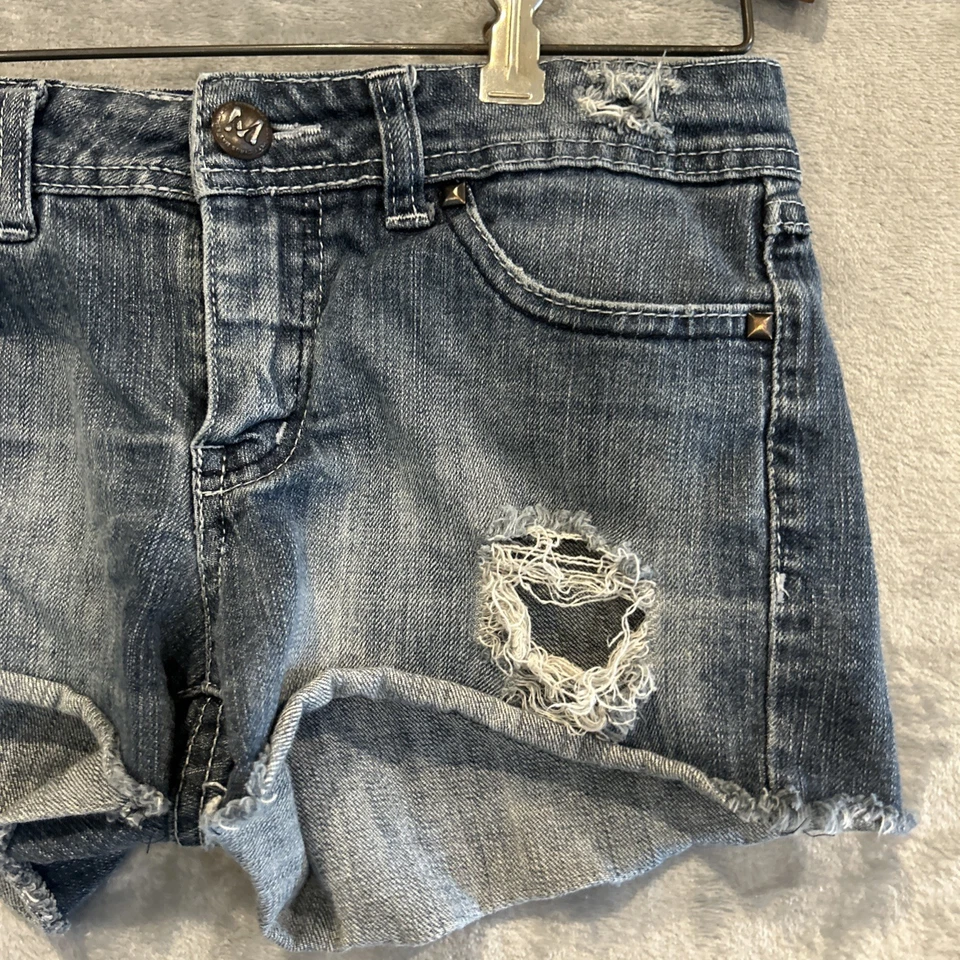 Miley Cyrus 牛仔短裤青少年 9 蓝色牛仔裤低腰女式破旧 — 第 2/4 张图片