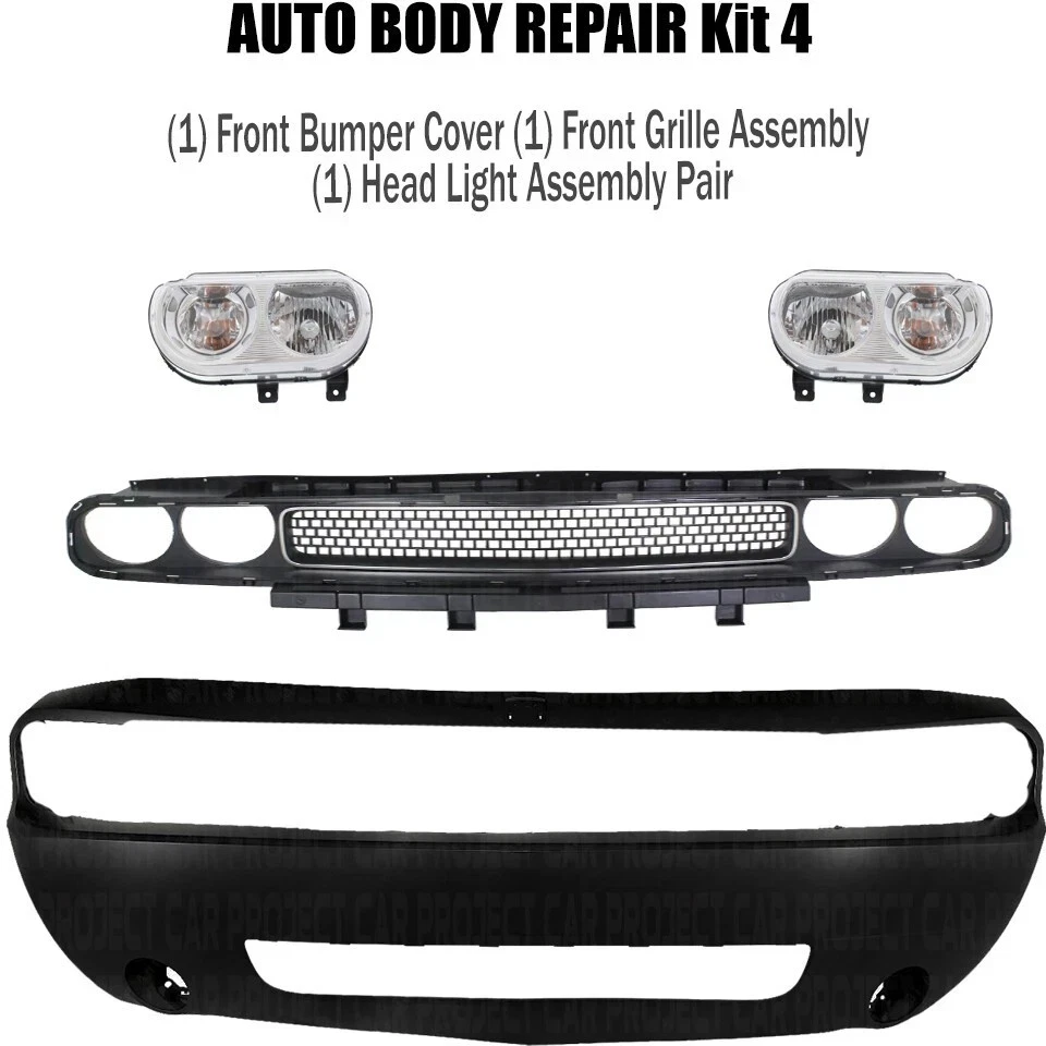 Front Bumper Cover & Head Light Assembly Pair For 2008-2010 Dodge Challenger Foto 2 de 4