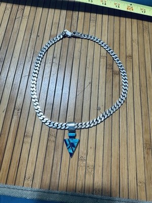 .925 silver cuban chain necklace with Turquoise And Lapis Pendant