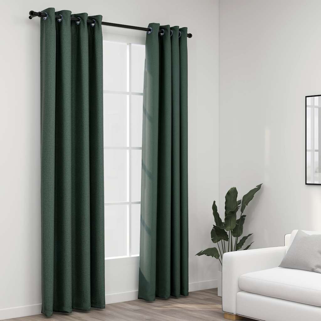Coppia Tende Oscuranti Effetto Lino Verdi 140x245cm | Casa e Relax