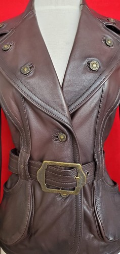 Just Cavalli Dark Brown Heavy Leather Jacket With Brass Hardware Size 38 - Bild 5 von 12