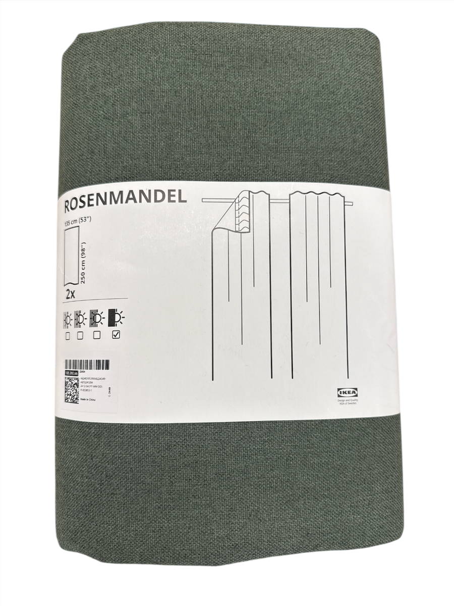 New IKEA ROSENMANDEL Green Room Darkening Curtains 1 Pair (53x98
