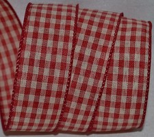 Wired Ribbon Country Christmas Red Check Ivory Holiday Plaid 1.5" Wreath Bow
