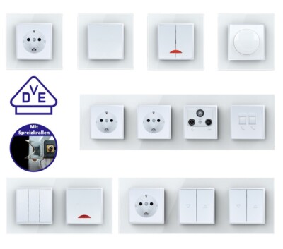 Lichtschalter Steckdose Wechselschalter Taster Dimmer Glasrahmen USB HDMI LINA