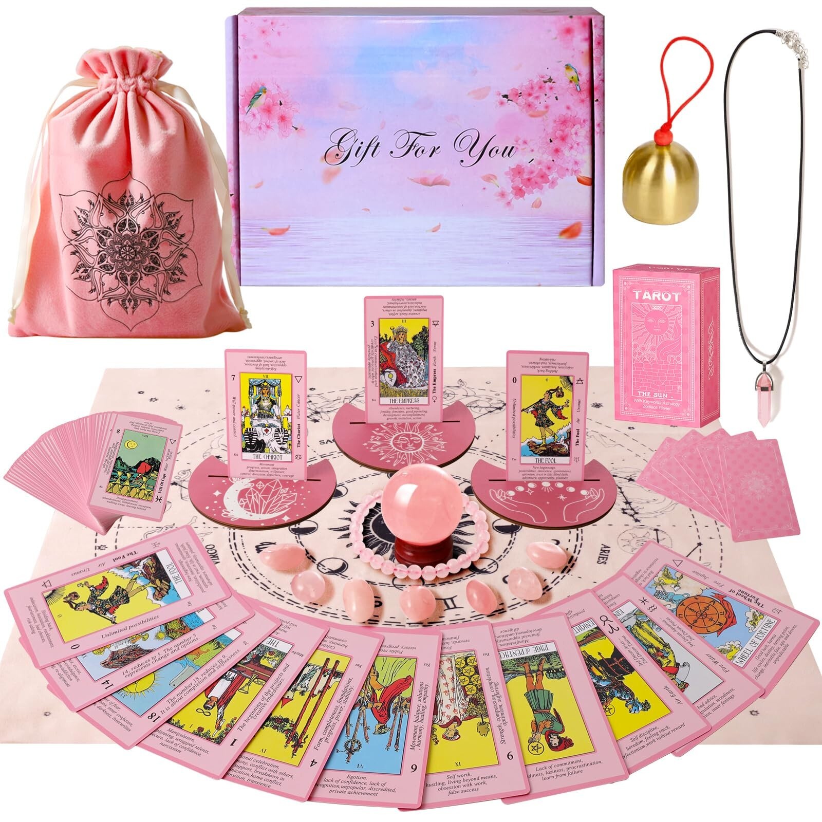 Myripoly Pink Tarot Cards Deck Set for Beginners-Classic Tarot Cards with Mea...