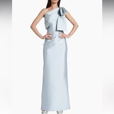 NWOT Sachin and Babi BONNIE one shoulder bow sliver gown Sz 12