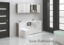 DRIFTWOOD / WHITE GLOSS BATHROOM FITTED FURNITURE 1800MM WITH WALL UNITS