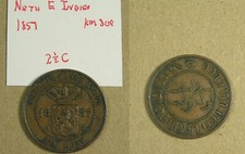Netherlands East Indies 2-1/2 Cents Copper Coin 1857, 31 mm, Combined Shipping