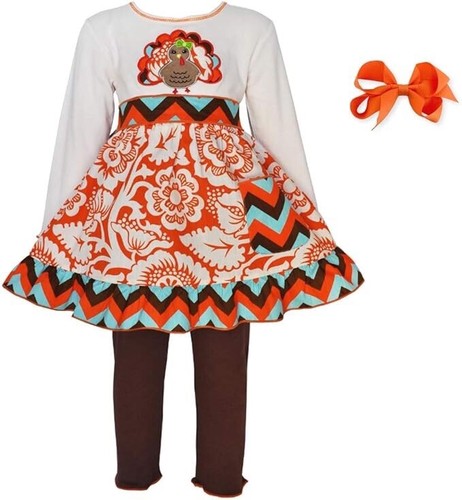 Ann Loren BNWT Girl’s Thanksgiving Outfit Chevron Turkey Dress Size 6