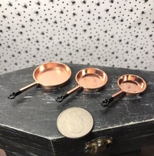Dollhouse Miniature Copper Metal 1:12 Set of 3 Pans