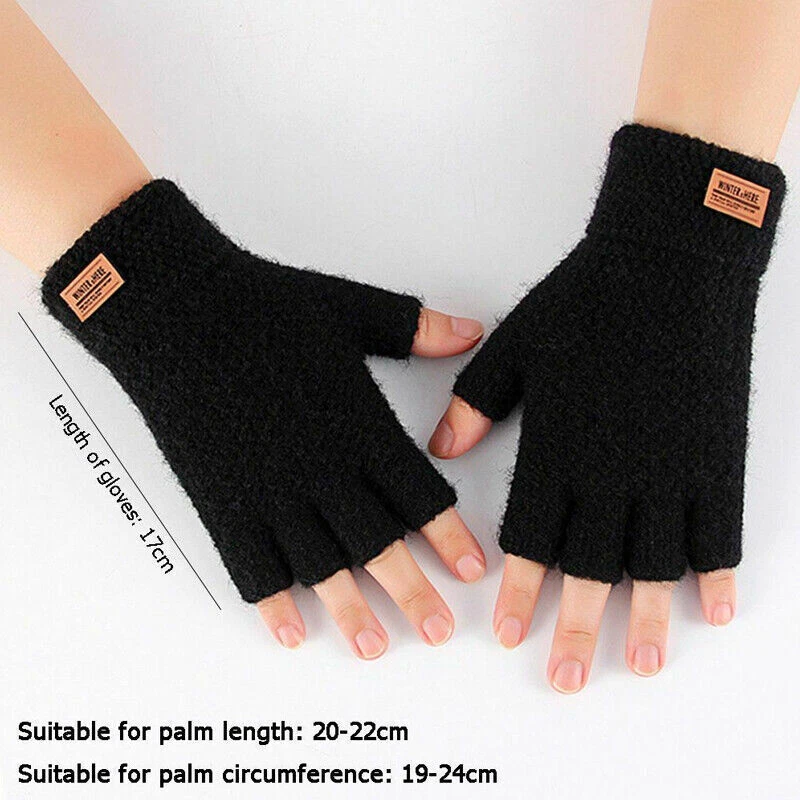 Winter Alpaca Wool Fingerless Gloves Thermal Mens Knitted Half Finger Mittens AU - image 3 of 4