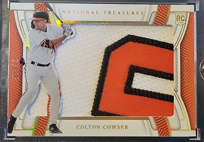 2023 NATIONAL TREASURES COLTON COWSER ROOKIE JUMBO 3 COLOR PATCH 25/25 ORIOLES!!