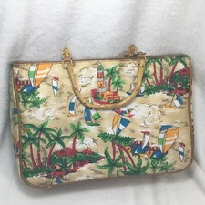 Vintage Bamboo Handle Handmade Tropical Theme Sequins Handbag Inside Pockets