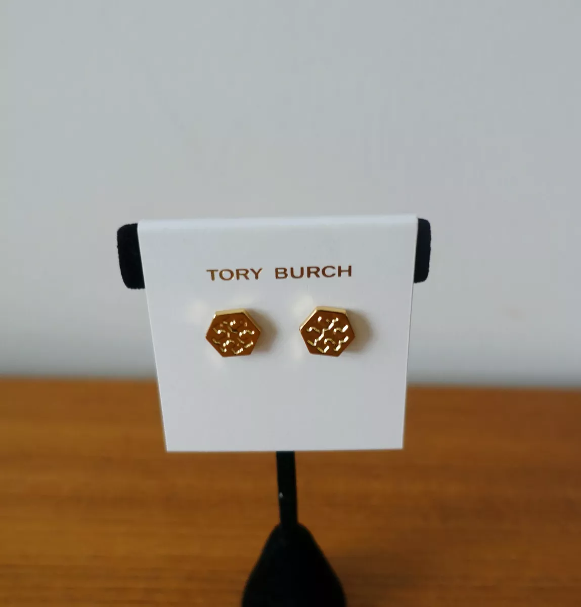 Tory burch hexagon logo stud earrings deals