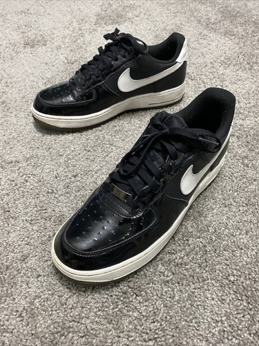 MEN NIKE AIR FORCE 1 '07 LOW BLACK/WHITE 315122-047 SZ 10 Patent Leather Shoes