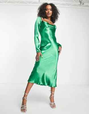 Urban Threads Damen Tall Satin Wasserfallausschnitt Midikleid grün UK10 neu neu neu mit Etikett