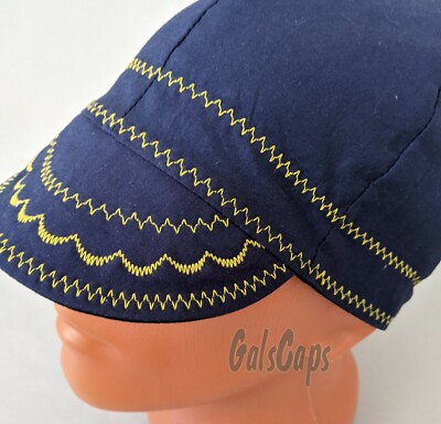 #03 Dark Blue/Black - Reversible - 100% Cotton Fabric Welding Cap - made in USA 