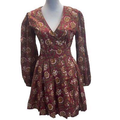 MILLE Resortwear Nan Wrap Dress Im Cinnabar Print Size XXS NWOT Cotton V Neck