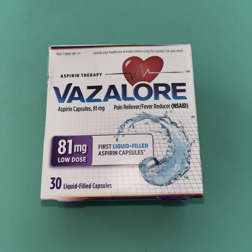 Vazalore Aspirin Capsules 81mg Low Dose 30 LiquidFilled Capsules Exp 1
