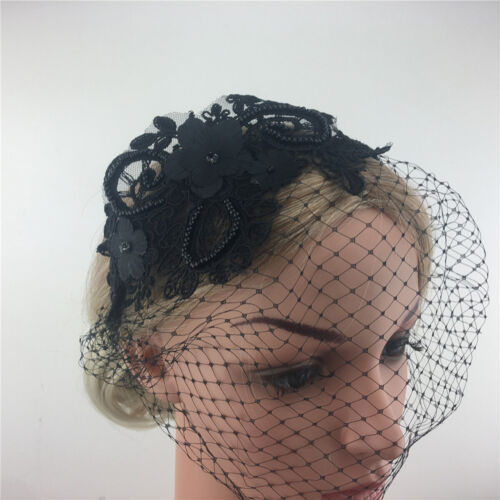 Bridal Wedding Veil Flower Fascinator Mesh Lace Headband Tea Party Funeral Hat - Afbeelding 1 van 10