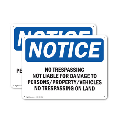#ad 2 Pack No Trespassing Not Liable For Damage To OSHA Notice Sign Decal Metal $15.99
