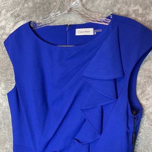Calvin Klein Women Classic Waterfall Ruched Formal Occasion Sheath Dress 8 Blue - Picture 3 of 14