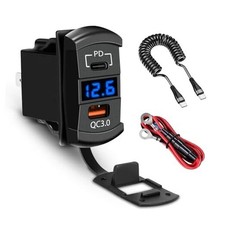 USB Rocker Switch Outlet with Voltmeter, USB-C PD  USB-A Fast Charging Panel