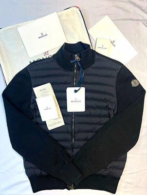 Moncler Cardigan Tricot Daunen-Steppjacke Schwarz Herren Gr. M Reißverschluss