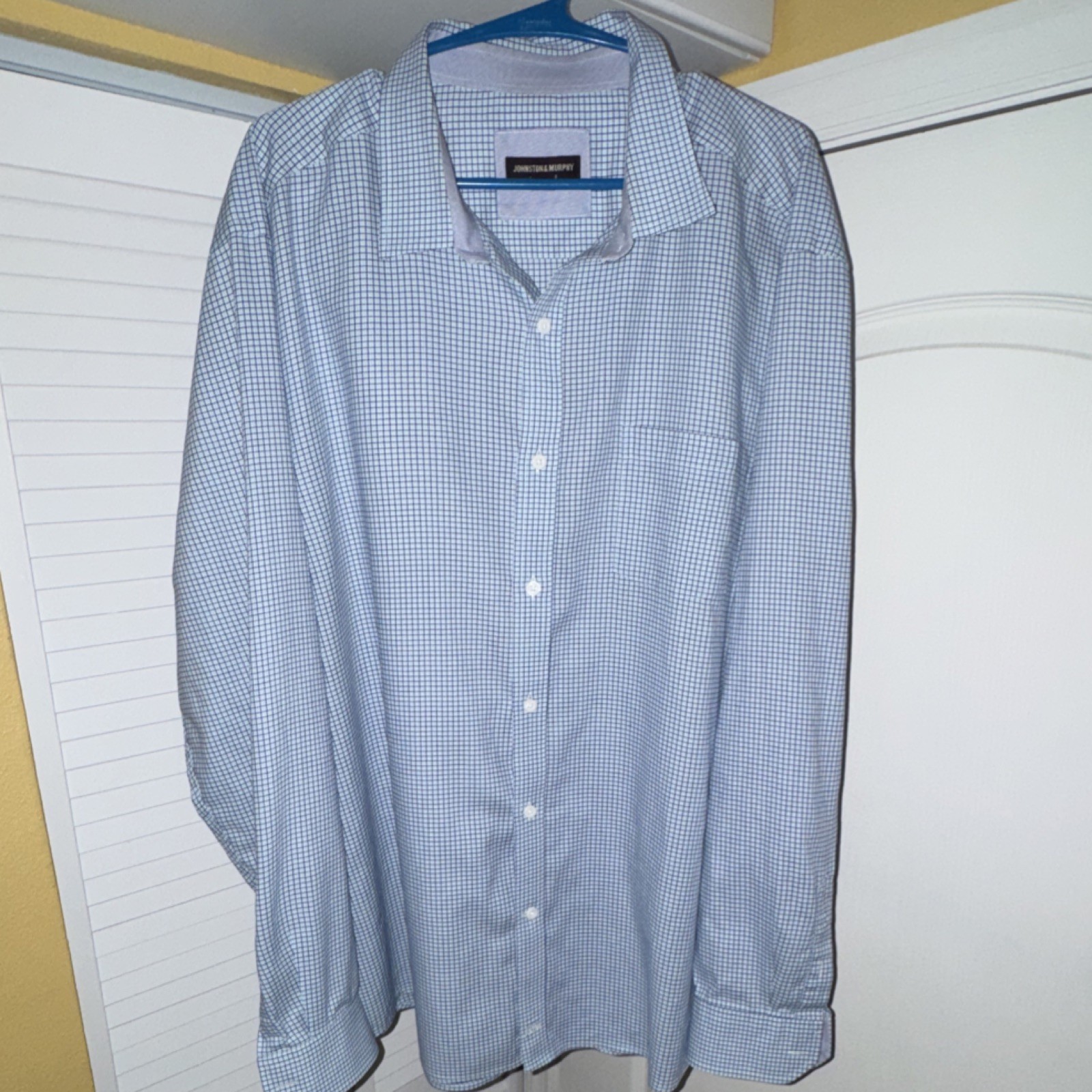Johnston & Murphy Men's XXL Blue White Check Dress Shirt 100% Cotton Collared