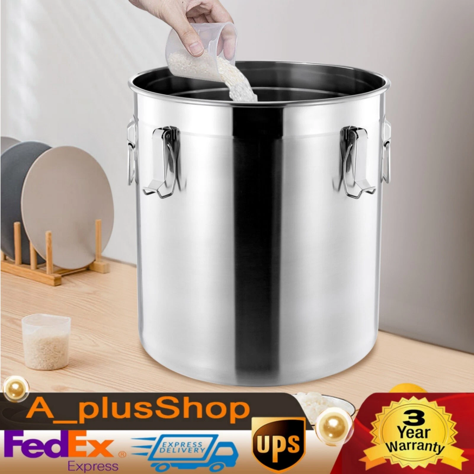 48L Stainless Steel Airtight Container Rice Cereal Grain Container Storage Box